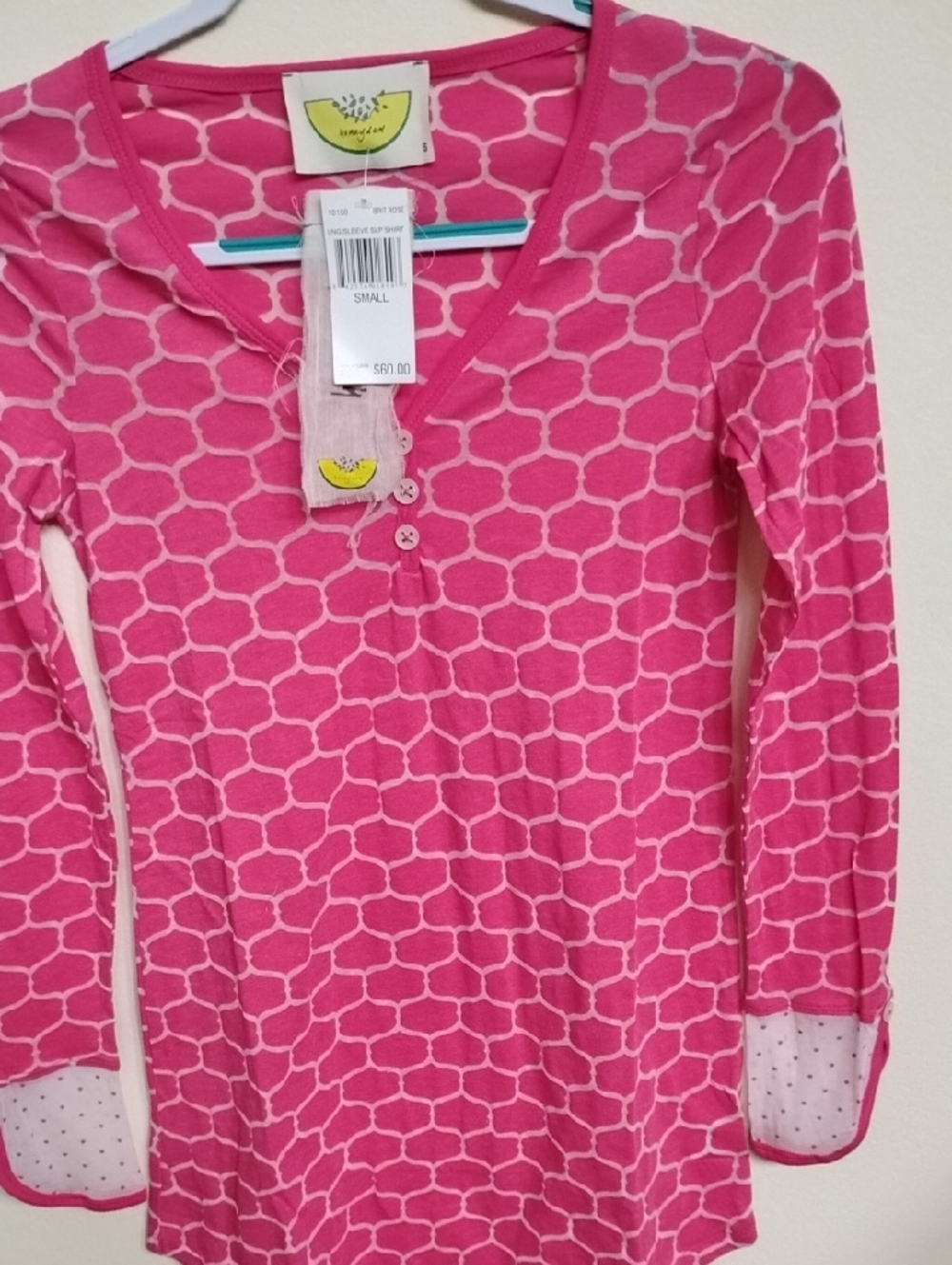 D- NWT Honeydew Intimates Hot Pink Geometric Henley Top - Picture 10 of 12